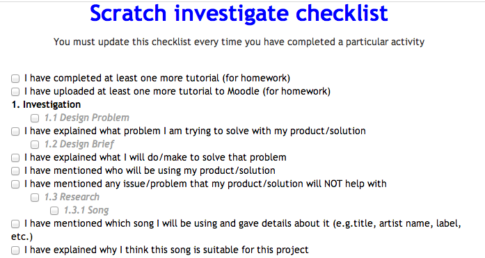 Example of a checklist in Moodle