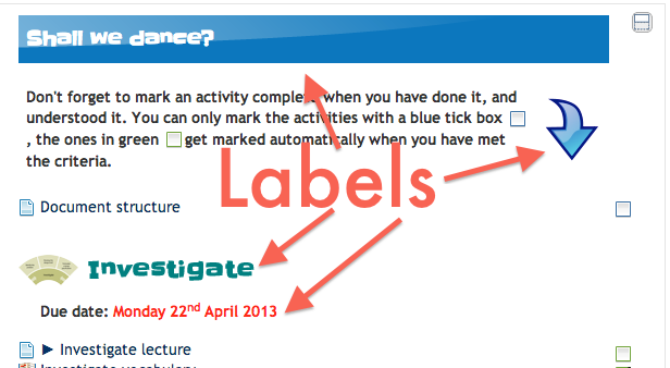 Using labels in Moodle