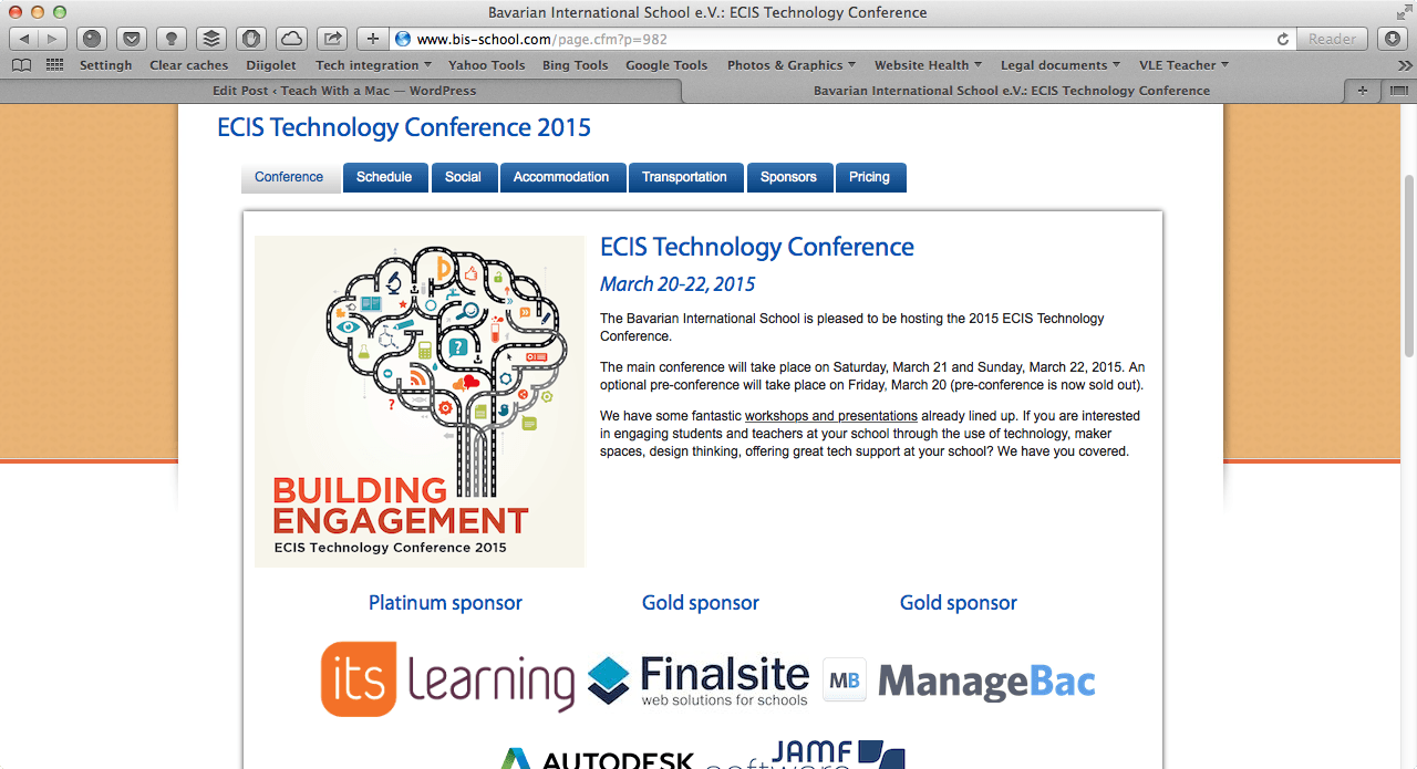 Screenshot of the 2015 ECIS Tech website page.